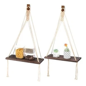 Boho Macrame Wall Decor 2 Pack Wood Wall Hanging Shelves, Storage Floating - Picture 1 of 8