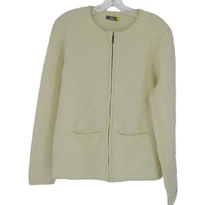Cabelas Sweater Womens Large Cardigan Wool Long Sleeve Outdoor Full Zip Ivory - Picture 1 of 11