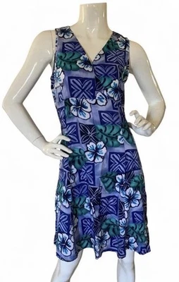 Vestido azul havaiano floral feminino impressões tamanho pequeno - Imagem 1 de 4