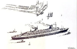 CPA CARTE PAQUEBOT FRANCE ENTRANT AU HAVRE DESSIN MAURICE MELISSENT ANNEES 60 - Photo 1/2