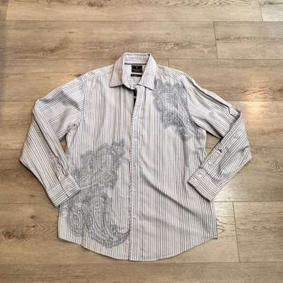 Camisa de vestir Marc Ecko corte y costura para hombre talla grande L a rayas cachemira con botones Foto 1 de 4