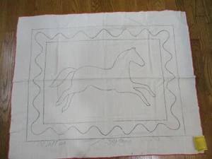 Vintage Hooking Rug Monks Cloth 26 x 34 Cushing & Co. Sky Pony - Horse - Picture 1 of 4