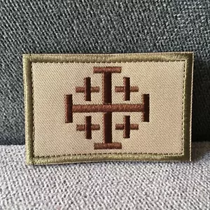 Embroidered Jerusalem Crusader Tactical Army Flag Hook Loop Patch Fastener Badge - Picture 1 of 4