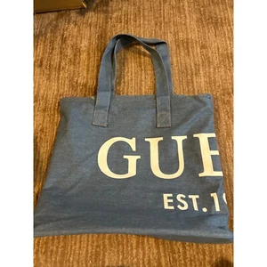 Guess Denim Tote Bag Large Shopper Travel Beach Casual - Picture 1 of 3
