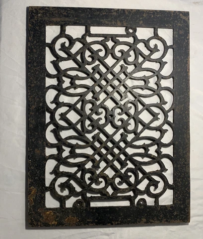 Antique Ornate Cast Iron Grate Old Floor Register Heat Vent 15 3/4”  X 12” Cover