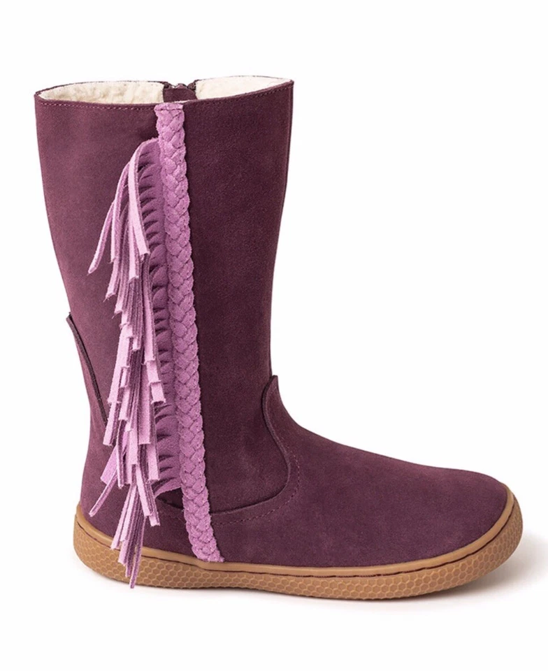 LIVIE & LUCA X Matilda Jane Niñas Botas 4T Gamuza Púrpura Un FRINGE CREMALLERA COMPLETA PANTORRILLA Foto 1 de 4