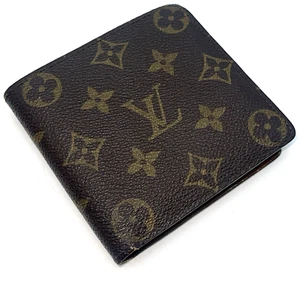 LOUIS VUITTON Hombre Cartera Marco Monograma Doble Pliegue LV Marrón España Auténtica - Imagen 1 de 18