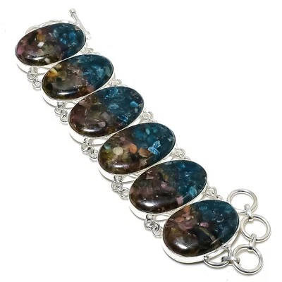 Copper Watermelon Tourmaline Gemstone Handmade 925 Solid Silver Bracelet Jewelry - Image 1 of 4