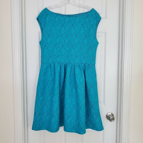 Abito da donna Boutique Moschino con maniche in pizzo taglia US 12 blu turchese