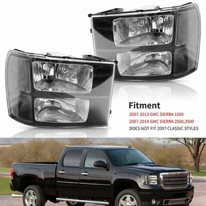 Headlights Lamps Black Clear Left+Right for 07-13 GMC Sierra 1500 2500 3500 HD - Picture 1 of 15