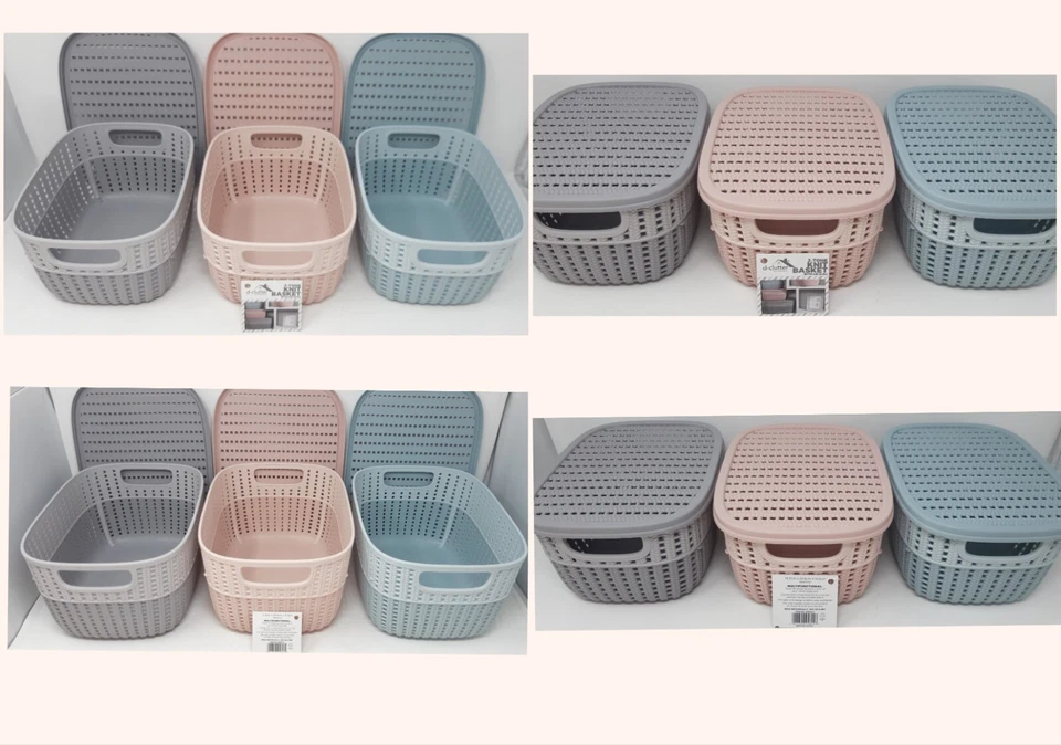 2 Tone Knit Design Carrier Storage Baskets With Lids 6.8L 21.8x28.6x15.3cm  - Image 1 of 1