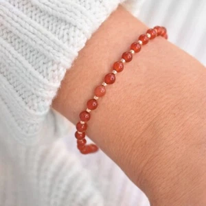 Nature Carnelian Smooth Round Beads Silver Filled Handmade Women Bracelets 6-8'' - Picture 1 of 14