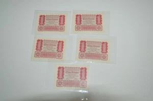 Lote 5 1922 1 Corona Austria Antiguo Vintage Billete Moneda Antiguo UNC - Imagen 1 de 2