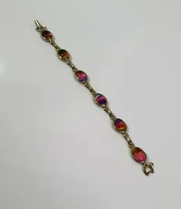 Vintage Gold Tone Bracelet With Multi Colour Cabouchons Signed Sarah Cov  - Picture 1 of 8