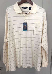 Roundtree & Yorke Men's Cotton Ivory Stripe Long Sleeve Polo Shirt Sz 2XL NWT - Picture 1 of 10