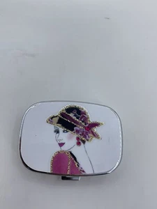 NWT Embellished Enamel Flapper Woman Paris Travel Pill Box Case 3 Compartments - Picture 1 of 11