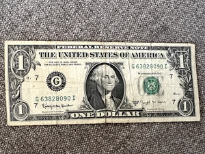 1963-B $1 Joseph Barr Note S/N G63828090 I VTG US DOLLAR Federal Reserve Note - Picture 1 of 3