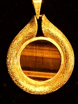 Collar de cadena colgante círculo ojo de tigre de oro de 18 quilates rudo jefe bebé joyería fina Foto 1 de 4