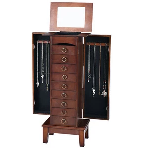Jewelry Cabinet Armoire Wood Storage Box Chest Stand Organizer - Picture 1 of 7
