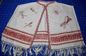 3930 Antique 1890's Linen Damask towel redwork embroidered Hairdresser's cover - Picture 1 of 5