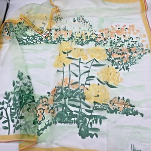 Vintage 60er 70er Vera Neumann transparenter Seidenschal sqr gelb orange grün Retro Blumen - Bild 1 von 5