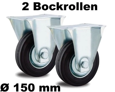 2 Bockrollen 150mm Stahlfelge Voll-Gummi bis 135kg Transport-Rolle Laufrollen  - Bild 1 von 3
