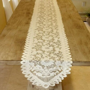 White Vintage Lace Table Runner Weaving Floral Tablecloth Wedding Home Decor - Picture 1 of 10