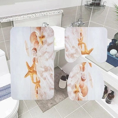  3 in 1 Seestern Strand Muster Badematte Set Rutschfeste Waschraum Teppich Matte - Bild 1 von 4