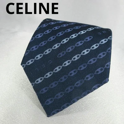 Celine Navy Stripe Silk Tie Authentic 148cm Budget Neckwear - Image 1 of 4