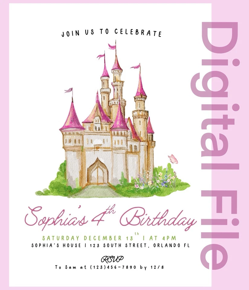 Invitación de fiesta de cumpleaños personalizada | Tema castillo princesa Foto 1 de 1
