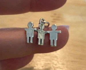 Sterling Silver 3D 16x21mm Triplets 3 Boys Paper Dolls Charm! - Picture 1 of 3