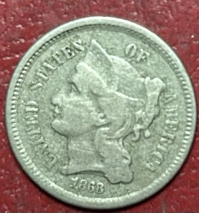 1868 Three Cent Nickel. Free Shipping - Picture 1 of 2