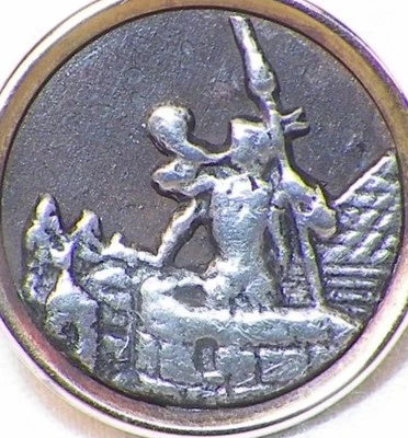 Picture Button The Trumpeter of Cracow Pewter & Brass Antique #30 - Image 1 of 3