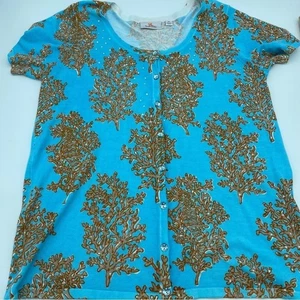 Quacker Factory Sweater Medium Coral Seahorse Ocean Coastal Grandma Colorful  - Picture 1 of 6