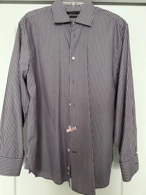 Camisa John Varvatos Para Hombre 16 32/33 Borgoña Rayas Abotonadas Manga Larga Algodón  Foto 1 de 4