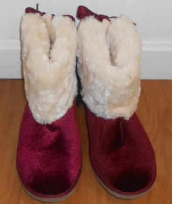 ZAPATILLAS/BOTAS MUJER ARIZONA BORGOÑA TERCIOPELO FORRADAS DE VELLÓN con CORBATAS DE CINTA/TALLA 11 Foto 1 de 4