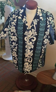 Men's Handcrafted Hawaiian Shirt Size XL Blue Floral Made in Hawaii - Picture 1 of 5