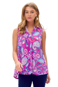 Dear Scarlett Womens Sleeveless Pleated Lizzy Tank Top, Pink - Picture 1 of 2