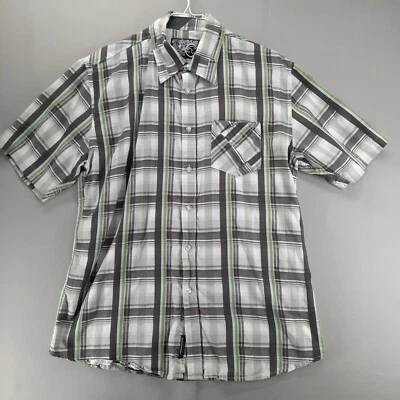 Ocean Current OC Button Up Shirt Mens XL Black Green Plaid Short Sleeve Pocket - Image 1 of 4