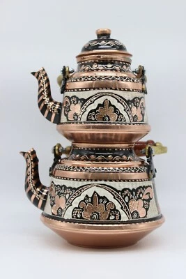 JUEGO DE TETERA TURCA TRADICIONAL HECHA A MANO DE COBRE MARTILLADO A MANO SEMAVER ÚNICO Foto 1 de 4