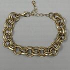 Chain Bracelet Women Gold Tone Textured Double Round Link Costume Adjustable 8