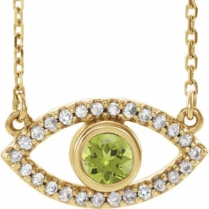 Evil Eye Halskette Peridot 14K Weiß Gelb Rosegold Qualitätsstück - Bild 1 von 8