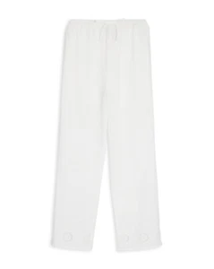AQUA Wide Leg Eyelet Pants Girls' L (10-12) White Solid Elastic Waist Pull On - Picture 1 of 16
