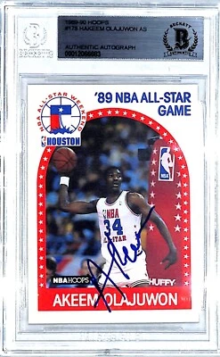 1989 90 Hoops AKEEM OLAJUWON Signed Auto All Star Card #178 Beckett BAS Slabbed - Image 1 of 3