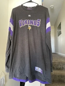 NFL Team Apparel Men’s XL Minnesota Vikings Sweatshirt Gray Crewneck Arm Stripes - Picture 1 of 6