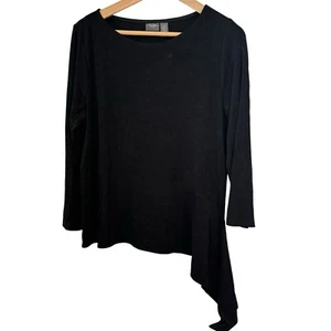 Chicos Travelers Black Slinky Stretch Asymmetric Ruffle Shirt 2P Petite Large - Picture 1 of 6