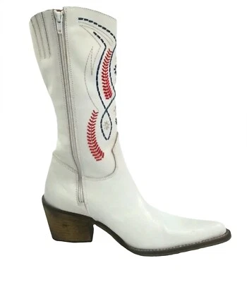 Ladies Mustang White Cowboy Boots Shoes Lined Midcalf Shoes Pointed Zip Size UK7 - Image 1 of 4