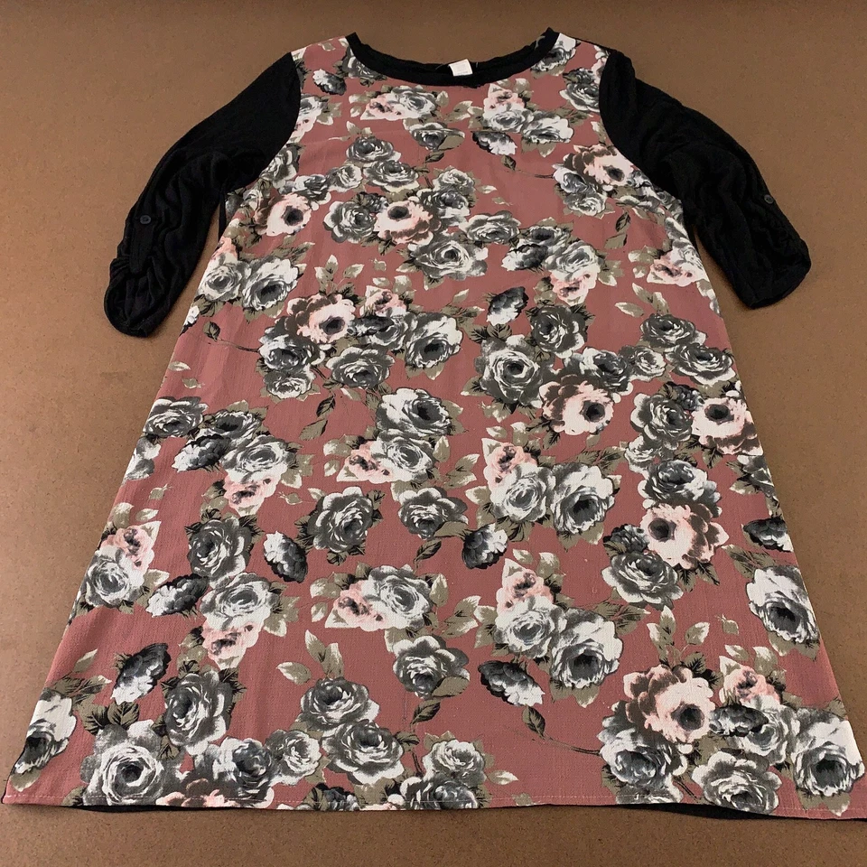 Maxi Vestido Janette Plus Para Mujer 3X Negro Malva Floral Manga Larga Cuello Redondo Foto 1 de 4