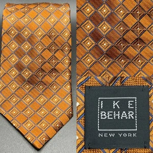 IKE BEHAR New York TIE Cantaloupe Orange Triangle Geometric Silver Dot EUC - Picture 1 of 6
