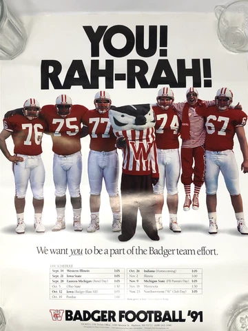 You RAH-RAH UW Madison Poster Football Badger 1991 Vintage Cover